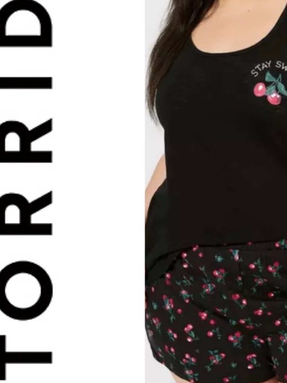 TORRID Women’s Sleep Tank Top Stay Sweet Cherries Deep Black Size 0/L